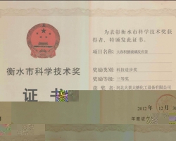 衡水市科技進步三等獎證書
